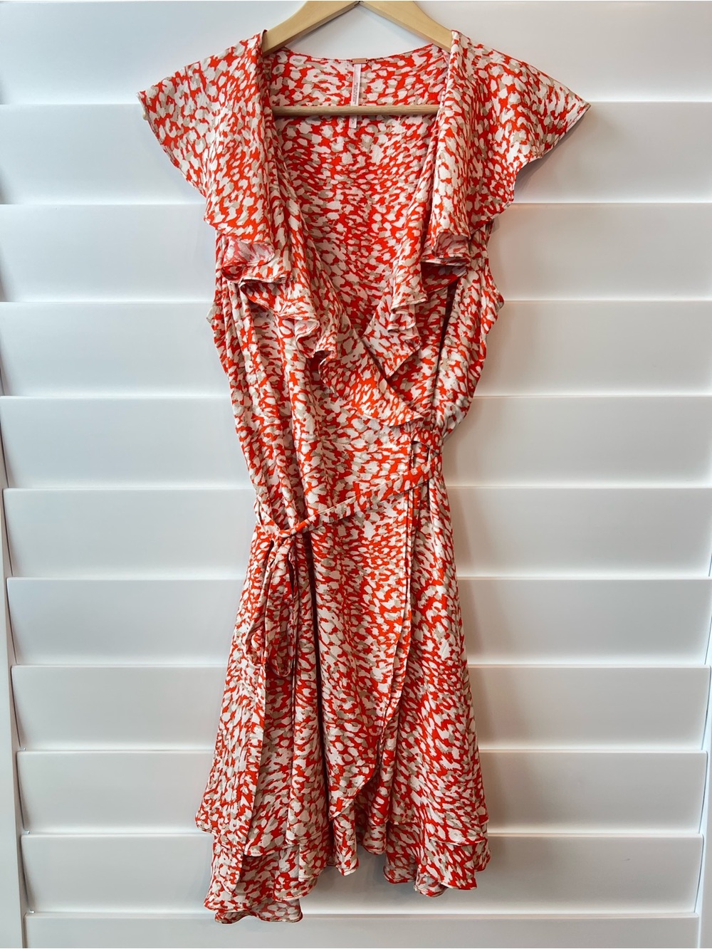 Free People Orange and Cream Ruffle Wrap Midi Dress